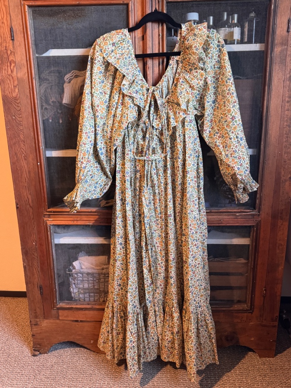 Doen Yellow Green Floral Ruffle Maxi Dress